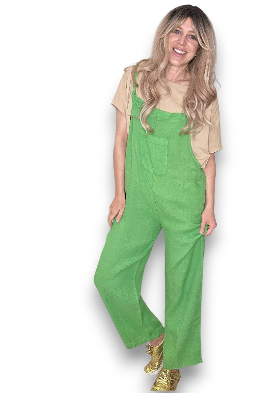 Bright Green Plain Frnt Pkt Tie it your way-Jumpsuit