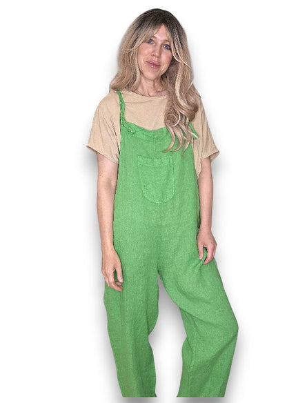 Bright Green Plain Frnt Pkt Tie it your way-Jumpsuit