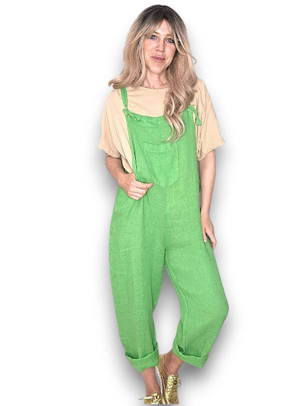 Bright Green Plain Frnt Pkt Tie it your way-Jumpsuit