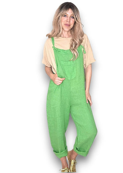 Bright Green Plain Frnt Pkt Tie it your way-Jumpsuit