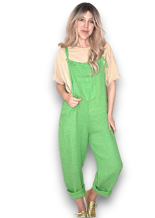 Bright Green Plain Frnt Pkt Tie it your way-Jumpsuit