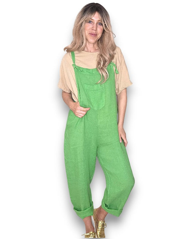 Bright Green Plain Frnt Pkt Tie it your way-Jumpsuit