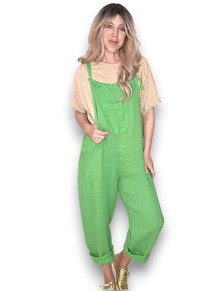 Bright Green Plain Frnt Pkt Tie it your way-Jumpsuit
