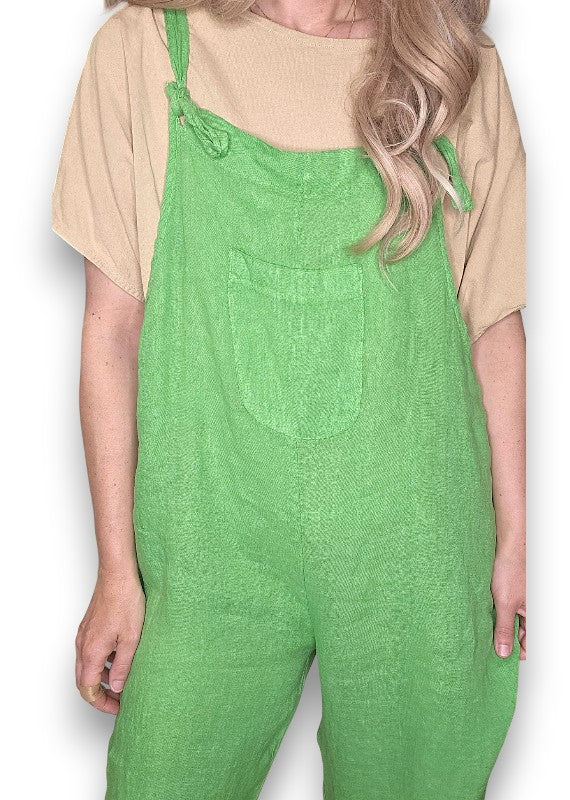 Bright Green Plain Frnt Pkt Tie it your way-Jumpsuit