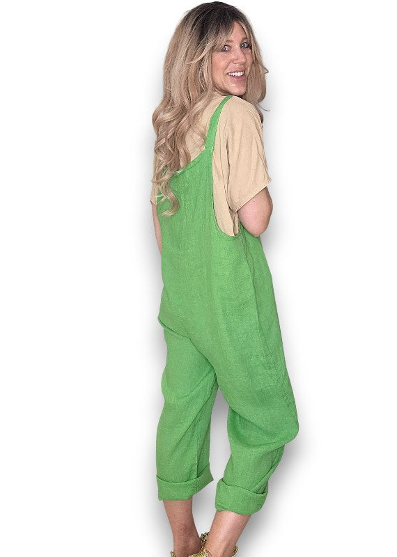 Bright Green Plain Frnt Pkt Tie it your way-Jumpsuit