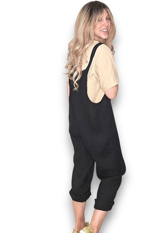 Black Plain Frnt Pkt Tie it your way-Jumpsuit