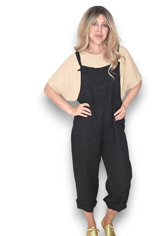 Black Plain Frnt Pkt Tie it your way-Jumpsuit