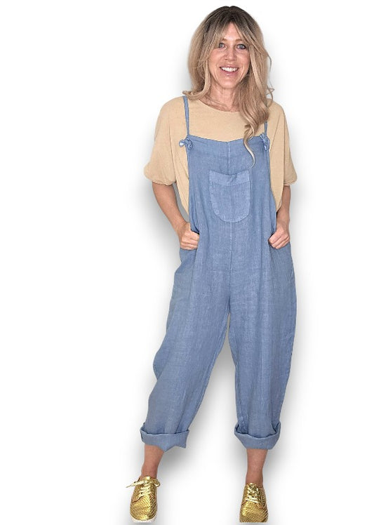 Petrol Plain Frnt Pkt Tie it your way-Jumpsuit