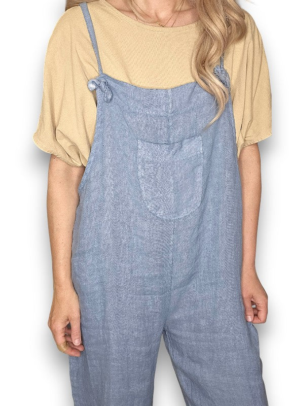 Petrol Plain Frnt Pkt Tie it your way-Jumpsuit