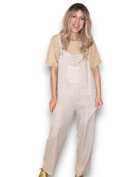 Beige Plain Frnt Pkt Tie it your way-Jumpsuit
