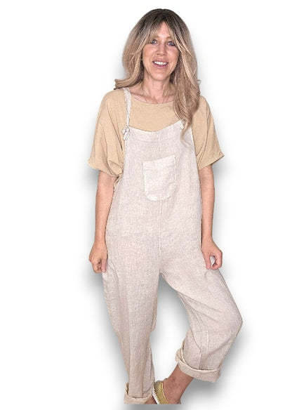 Beige Plain Frnt Pkt Tie it your way-Jumpsuit