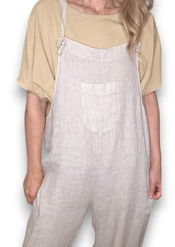 Beige Plain Frnt Pkt Tie it your way-Jumpsuit