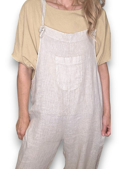 Beige Plain Frnt Pkt Tie it your way-Jumpsuit