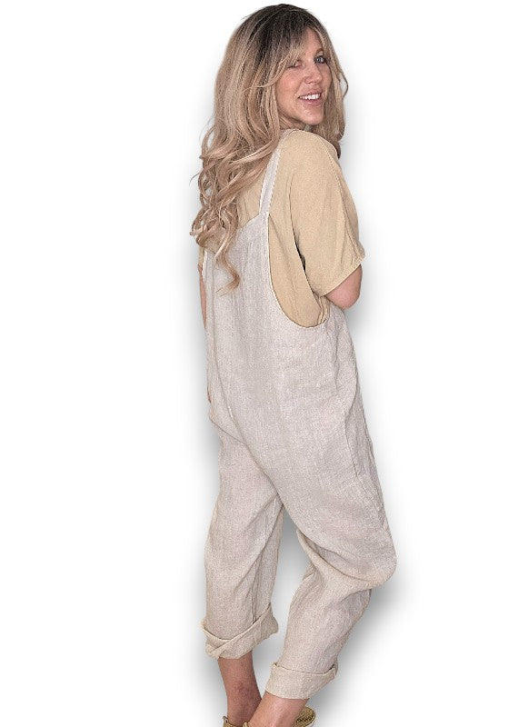 Beige Plain Frnt Pkt Tie it your way-Jumpsuit