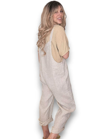 Beige Plain Frnt Pkt Tie it your way-Jumpsuit