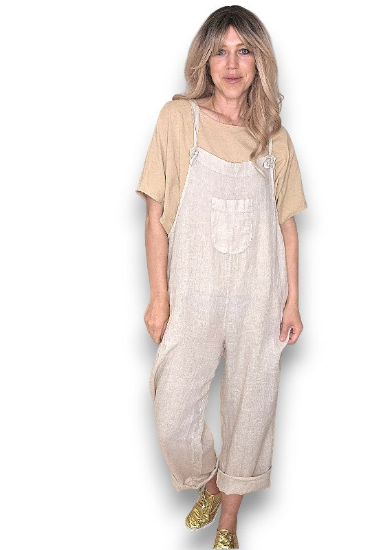 Beige Plain Frnt Pkt Tie it your way-Jumpsuit