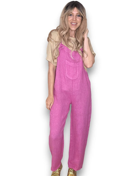 Hot Pink Plain Frnt Pkt Tie it your way-Jumpsuit
