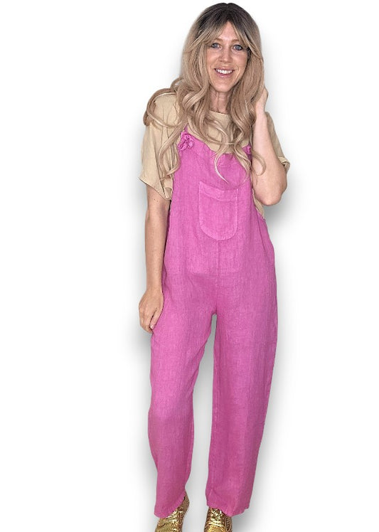 Hot Pink Plain Frnt Pkt Tie it your way-Jumpsuit