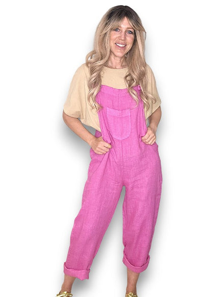 Hot Pink Plain Frnt Pkt Tie it your way-Jumpsuit