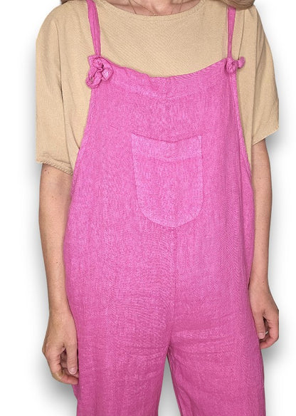 Hot Pink Plain Frnt Pkt Tie it your way-Jumpsuit
