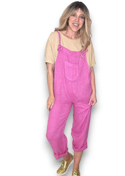 Hot Pink Plain Frnt Pkt Tie it your way-Jumpsuit