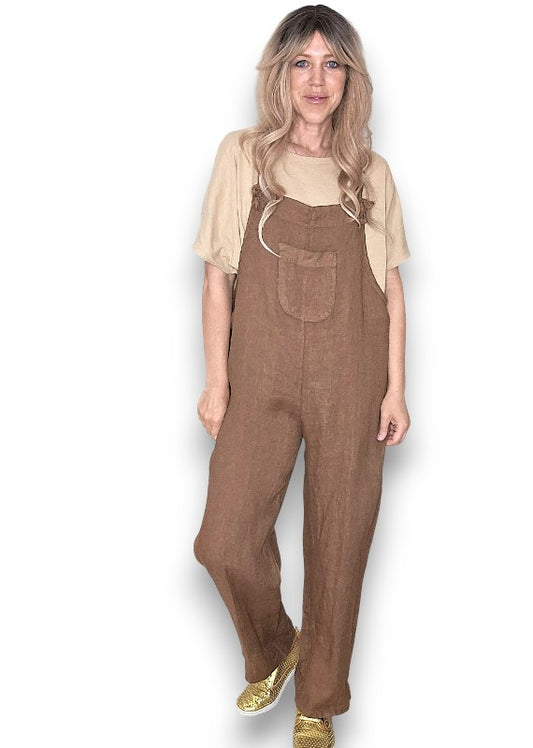 Coffee Plain Frnt Pkt Tie it your way-Jumpsuit