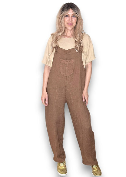 Coffee Plain Frnt Pkt Tie it your way-Jumpsuit
