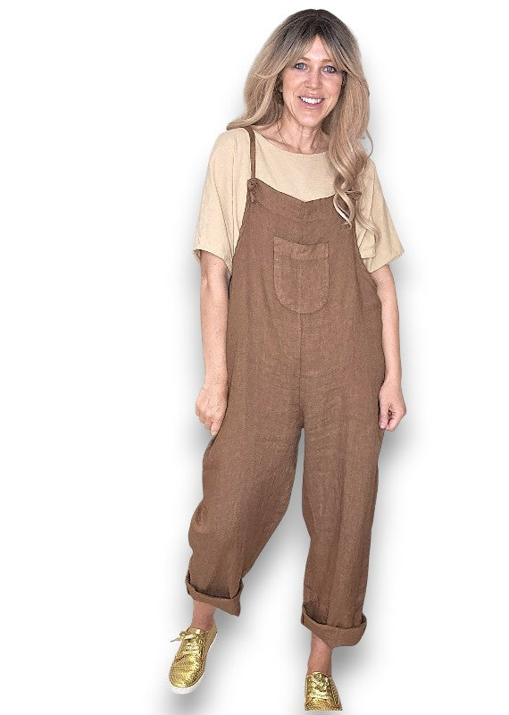 Coffee Plain Frnt Pkt Tie it your way-Jumpsuit