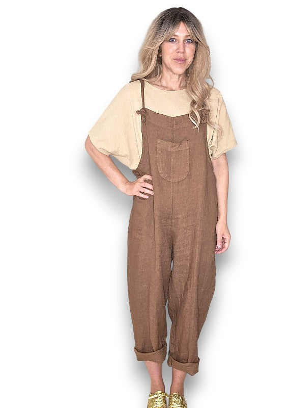 Coffee Plain Frnt Pkt Tie it your way-Jumpsuit