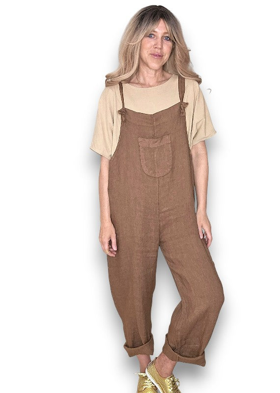 Coffee Plain Frnt Pkt Tie it your way-Jumpsuit