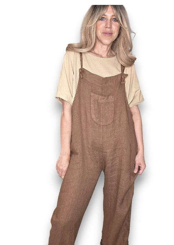Coffee Plain Frnt Pkt Tie it your way-Jumpsuit