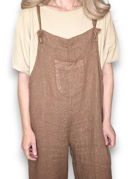 Coffee Plain Frnt Pkt Tie it your way-Jumpsuit