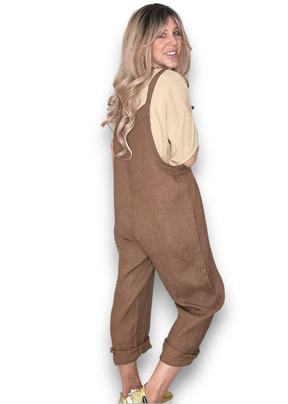 Coffee Plain Frnt Pkt Tie it your way-Jumpsuit