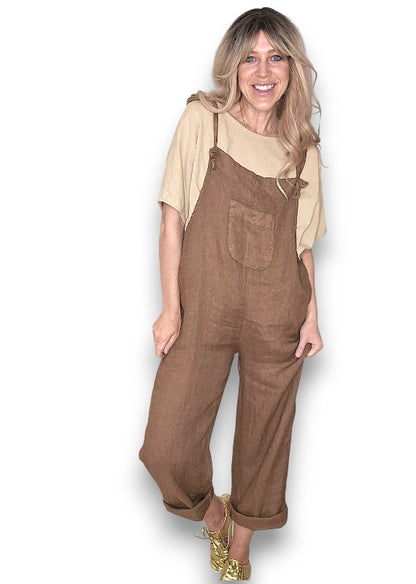 Coffee Plain Frnt Pkt Tie it your way-Jumpsuit