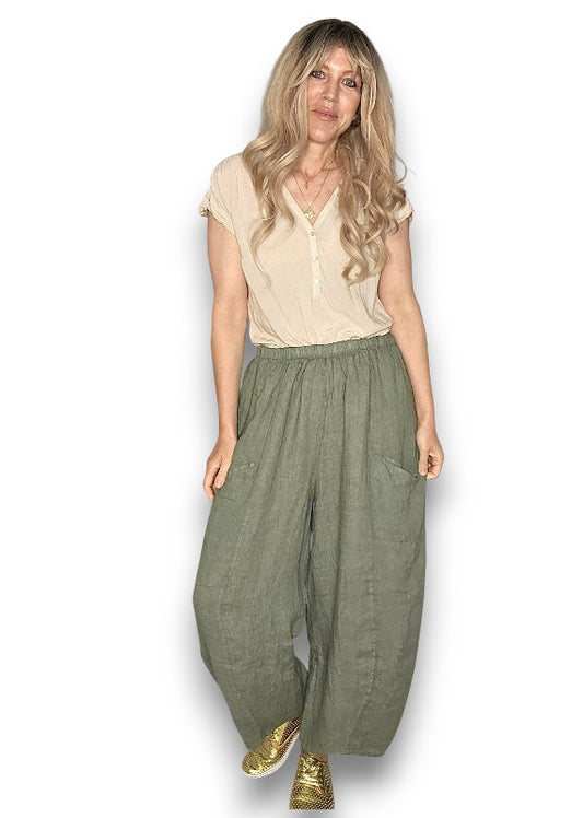 Forest Barrel Linen Pants