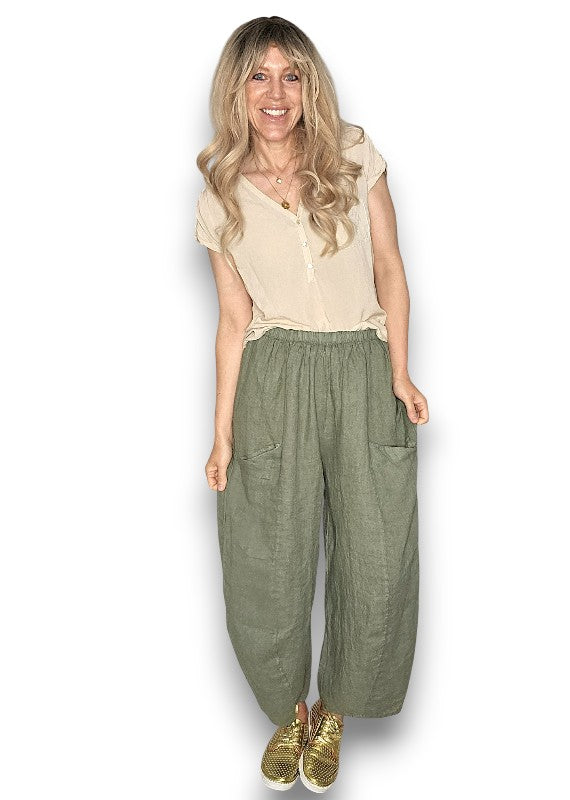 Forest Barrel Linen Pants