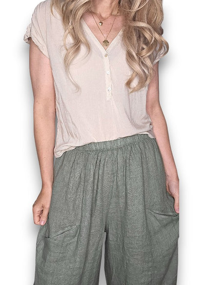 Forest Barrel Linen Pants