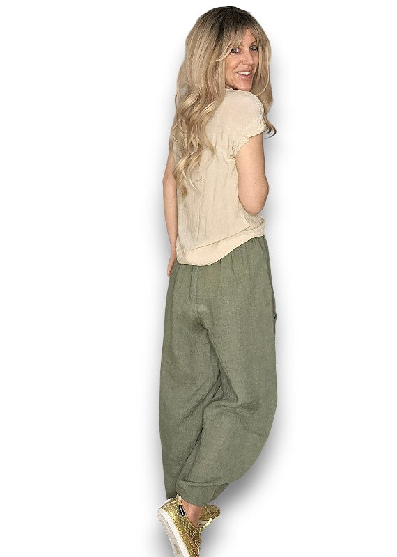 Forest Barrel Linen Pants