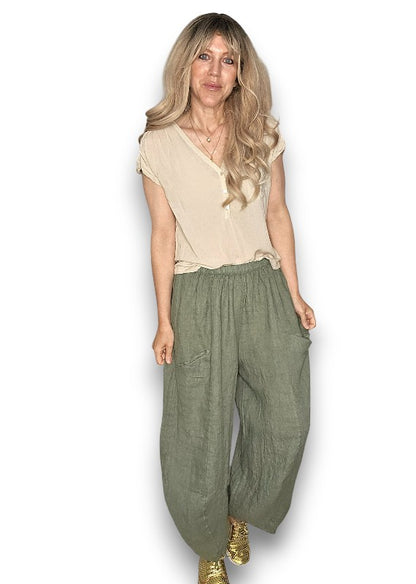 Forest Barrel Linen Pants