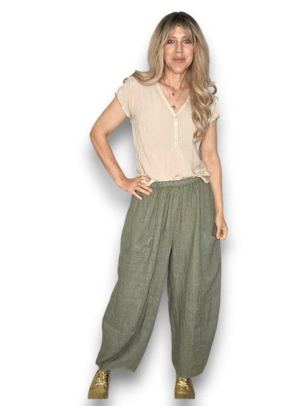 Forest Barrel Linen Pants