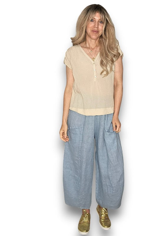 Faded Petrol Barrel Linen Pants
