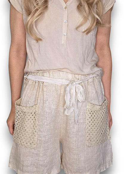 Beige Honfleur Plain Shorts
