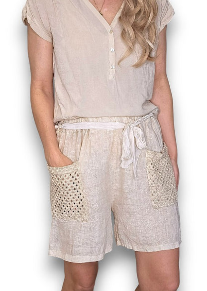 Beige Honfleur Plain Shorts