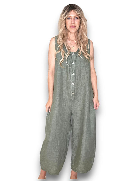 Forest Pearl Front Buttons Jumpsuit