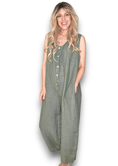 Forest Pearl Front Buttons Jumpsuit