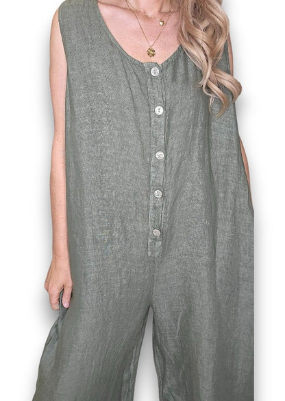 Forest Pearl Front Buttons Jumpsuit
