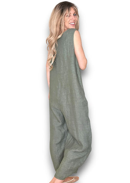 Forest Pearl Front Buttons Jumpsuit