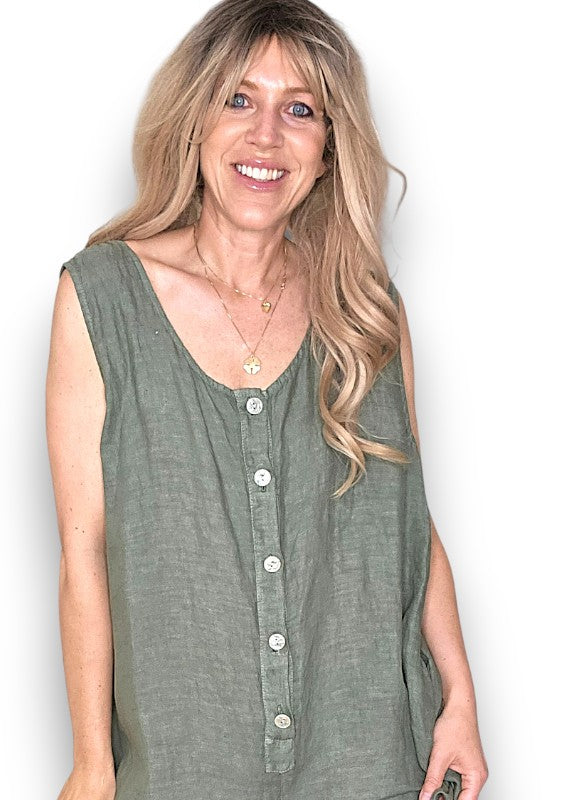 Forest Pearl Front Buttons Jumpsuit