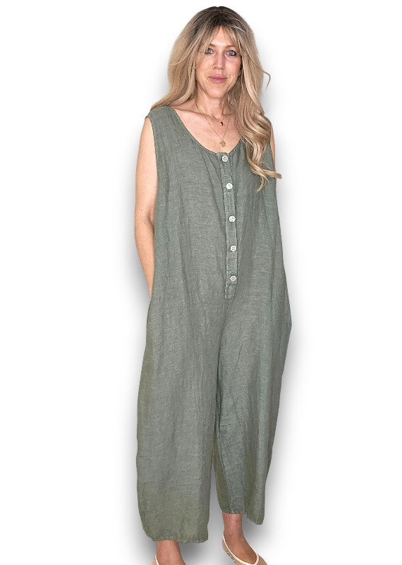 Forest Pearl Front Buttons Jumpsuit