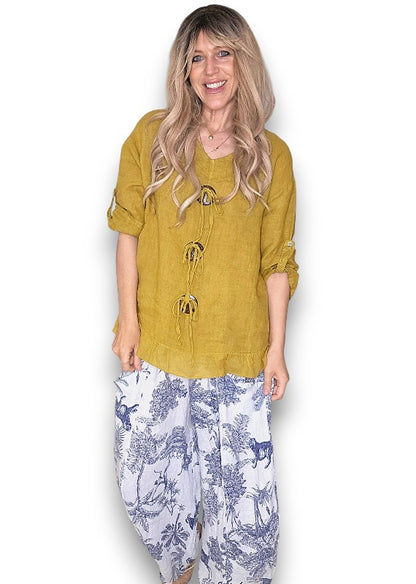 Mustard Trois Button Top